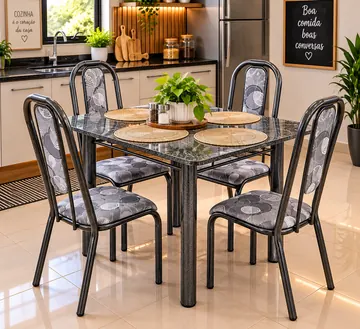 CONJUNTO DE MESA COM 4 CADEIRAS TAMPO EM GRANITO DE 1,20X0,70