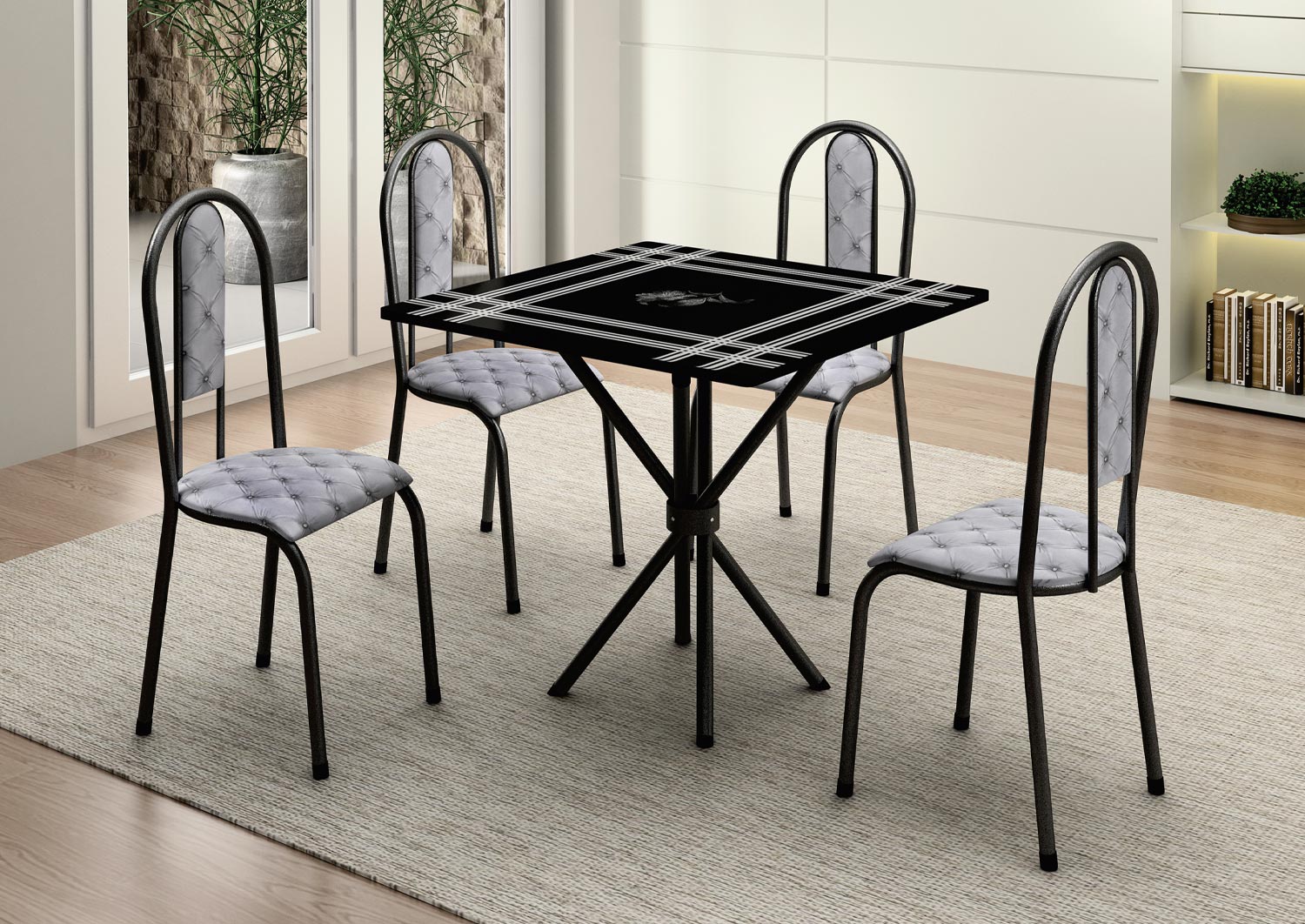 Conjunto de Mesa com 4 cadeiras tampo em granito 75x75