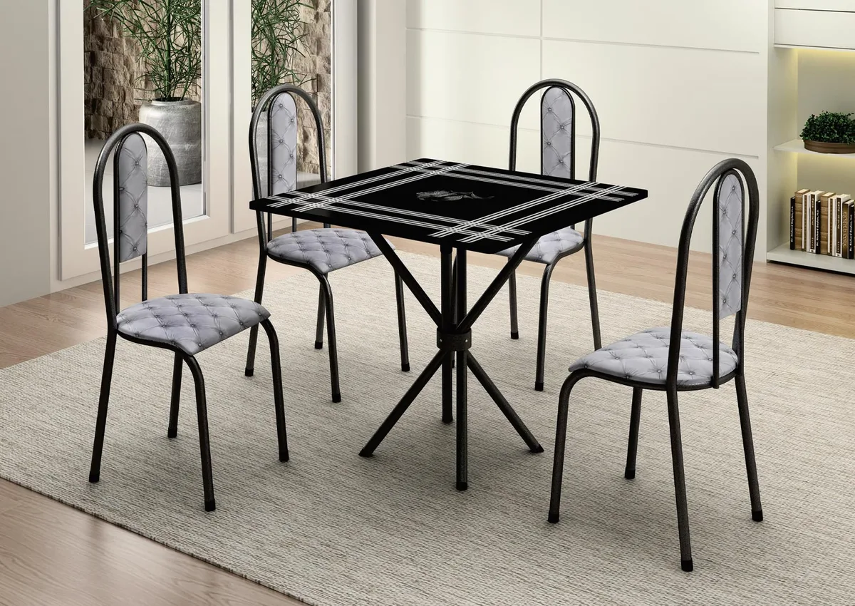 Conjunto de Mesa com 4 cadeiras tampo em granito 75x75